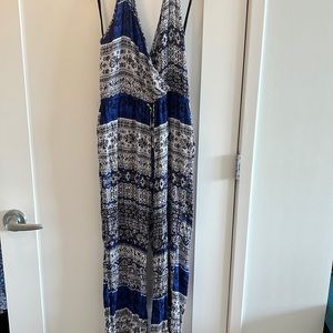 Blue and White Halter Jumpsuit